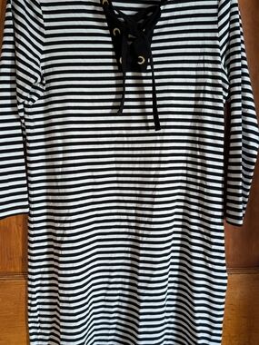 Michael Kors Black and White Striped Lace-Up Dress